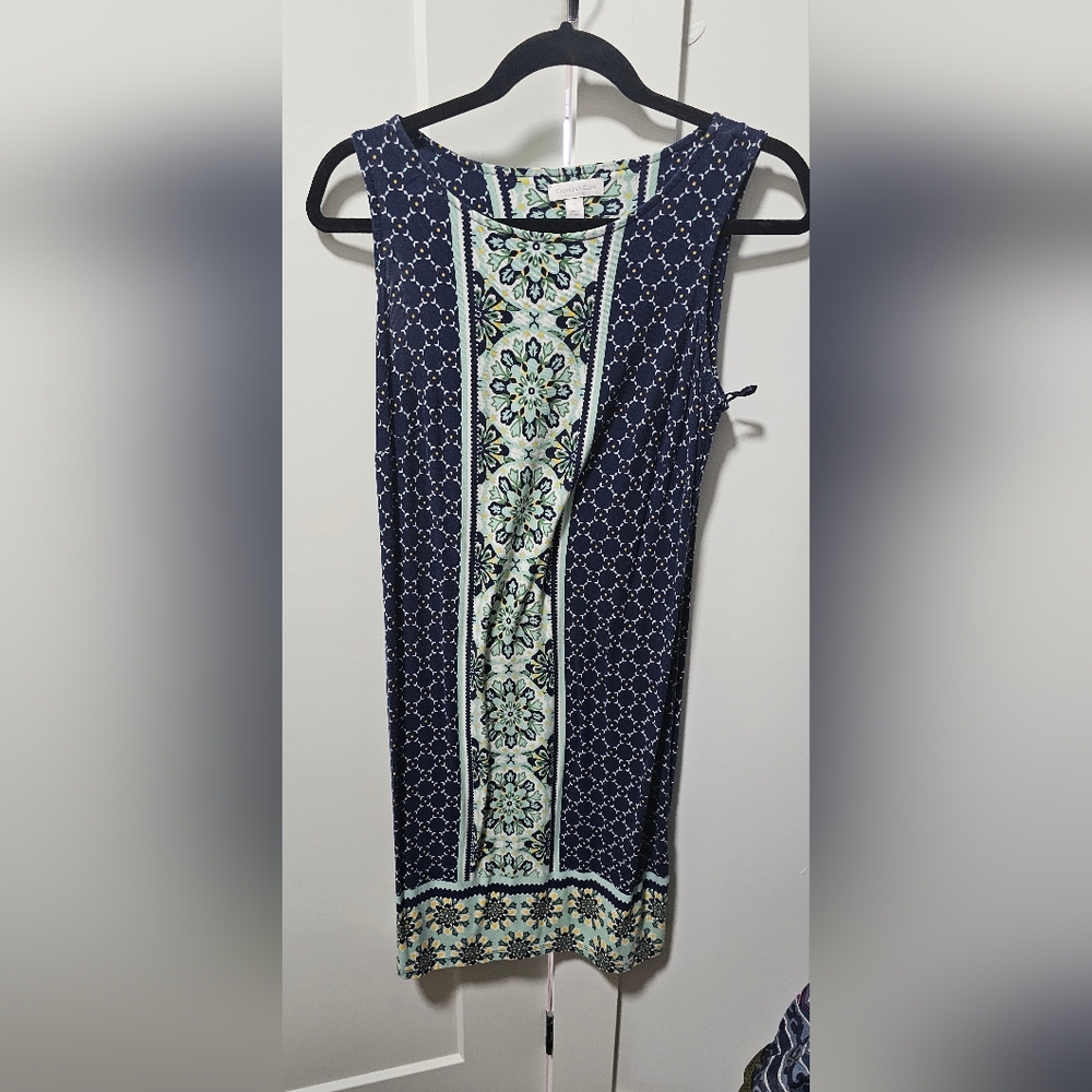 Charter Club Navy and Cream Patterned Mini Dress